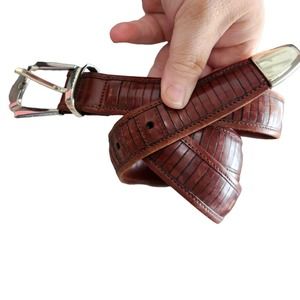 Mezlan Handmade Cognac textured Woven Patina Leather western Belt Silver 41' L